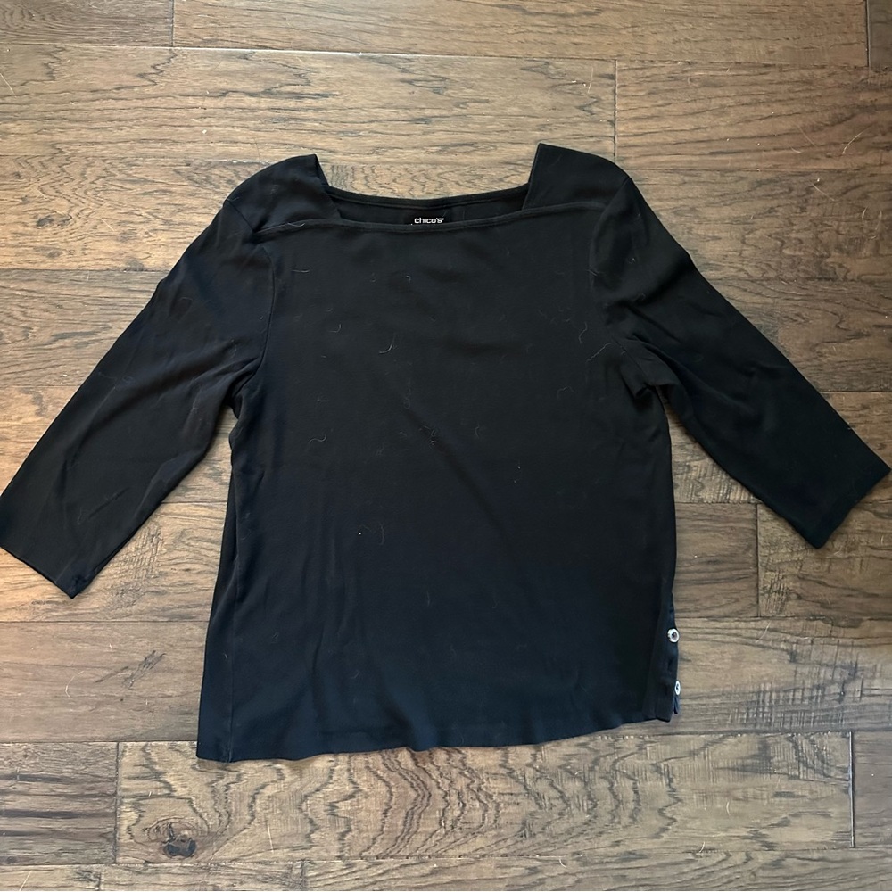 Chico's Black Fitted 3/4 Sleeve Blouse